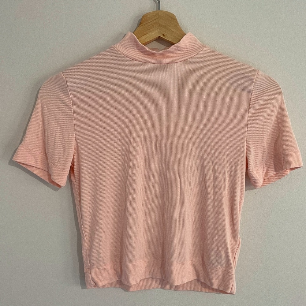Aritzia Babaton Crop Pink Mock Neck Tee S